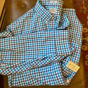 J. Crew men’s long sleeve gingham Oxford teal navy